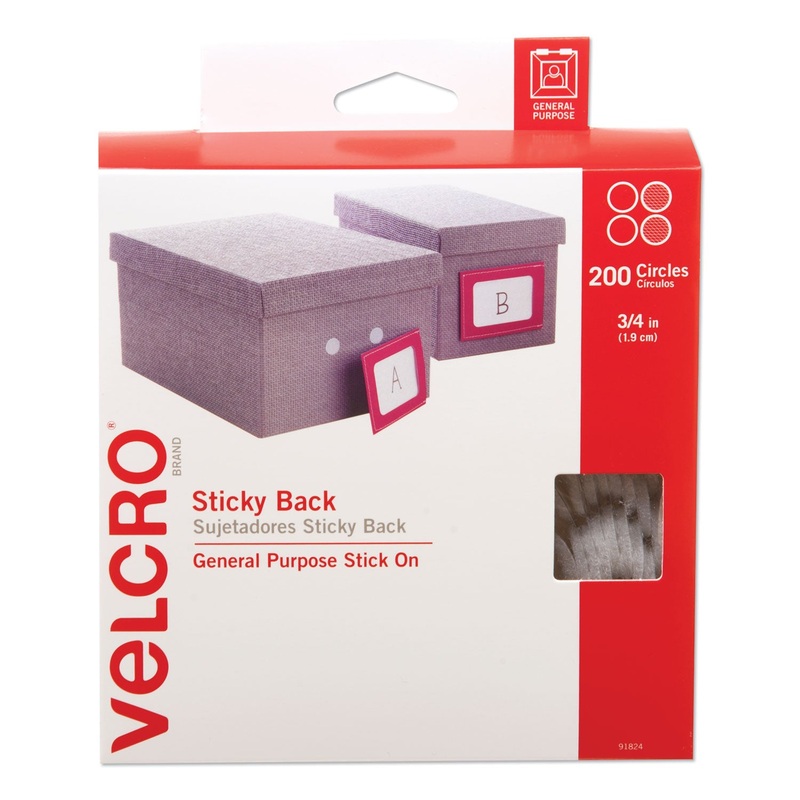 STICKY-BACK FASTENERS, REMOVABLE ADHESIVE, 0.75″ DIA, WHITE, 200/BOX