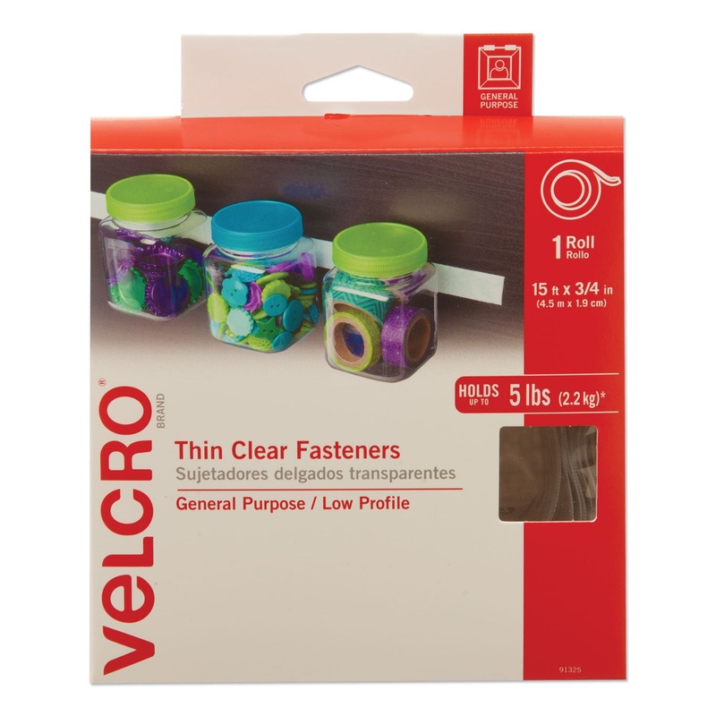 STICKY-BACK FASTENERS, REMOVABLE ADHESIVE, 0.75″ X 15 FT, CLEAR