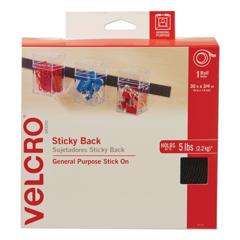 STICKY-BACK FASTENERS, REMOVABLE ADHESIVE, 0.75″ X 30 FT, BLACK