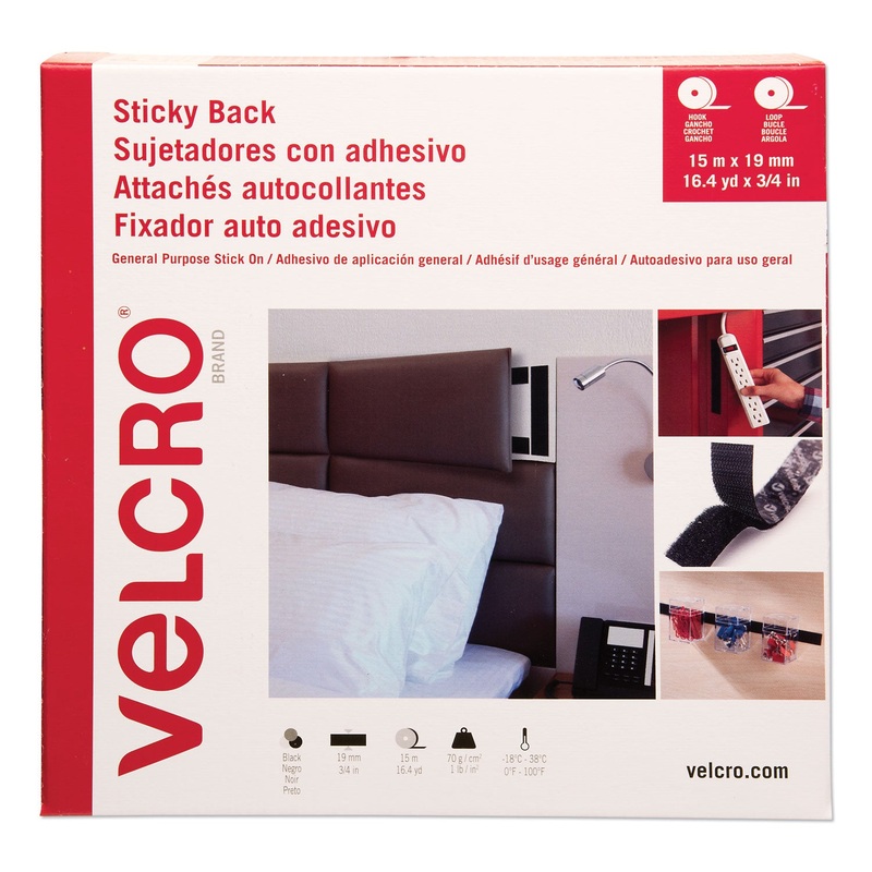 STICKY-BACK FASTENERS, REMOVABLE ADHESIVE, 0.75″ X 49 FT, BLACK