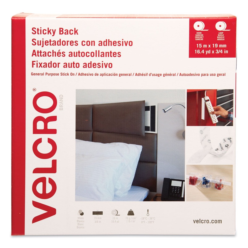 STICKY-BACK FASTENERS, REMOVABLE ADHESIVE, 0.75″ X 49 FT, WHITE