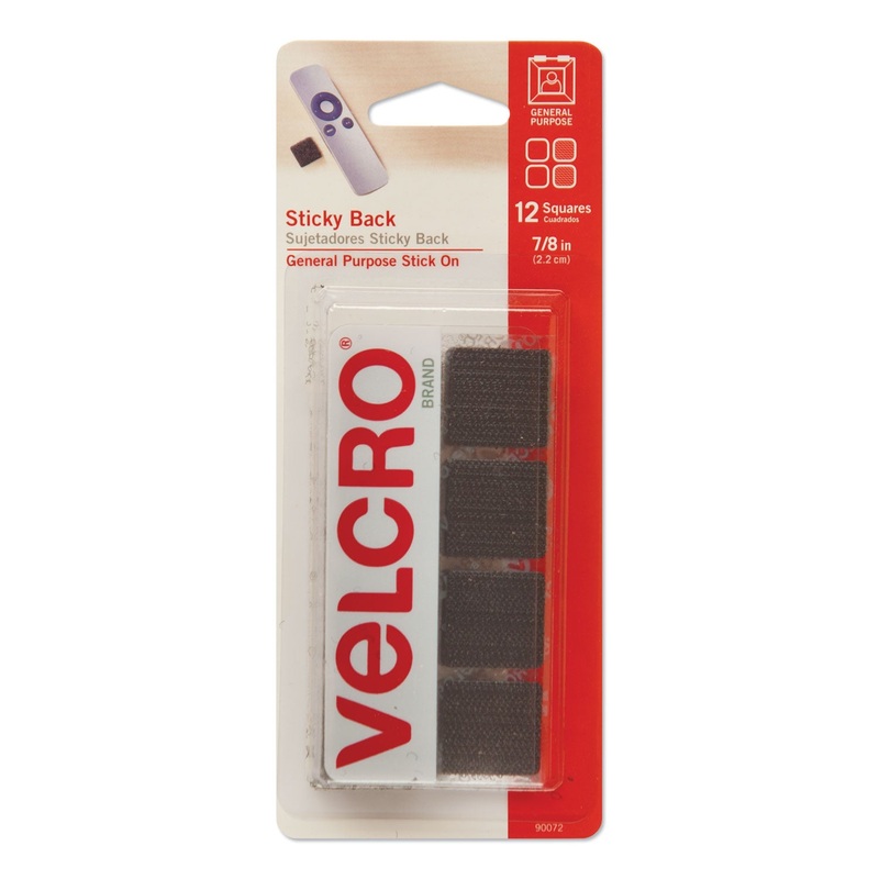 STICKY-BACK FASTENERS, REMOVABLE ADHESIVE, 0.88″ X 0.88″, BLACK, 12/PACK