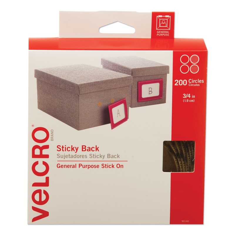 STICKY-BACK FASTENERS WITH DISPENSER BOX, REMOVABLE ADHESIVE, 0.75″ DIA, BEIGE, 200/ROLL