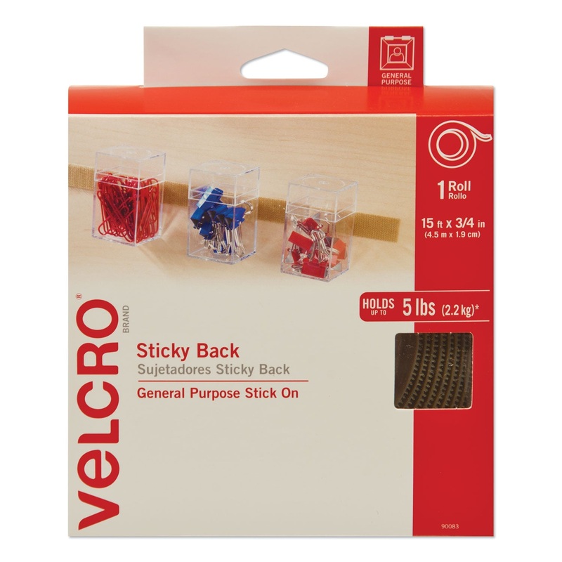 STICKY-BACK FASTENERS WITH DISPENSER, REMOVABLE ADHESIVE, 0.75″ X 15 FT, BEIGE