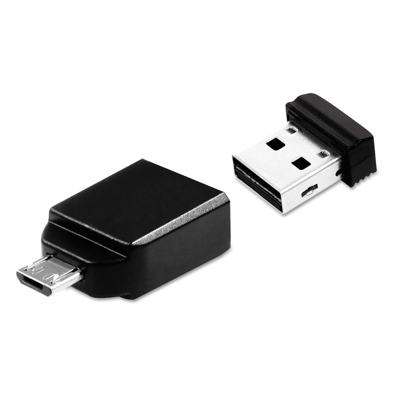 STORE ‘N’ STAY NANO USB FLASH DRIVE WITH USB OTG MICRO ADAPTER, 16 GB, BLACK