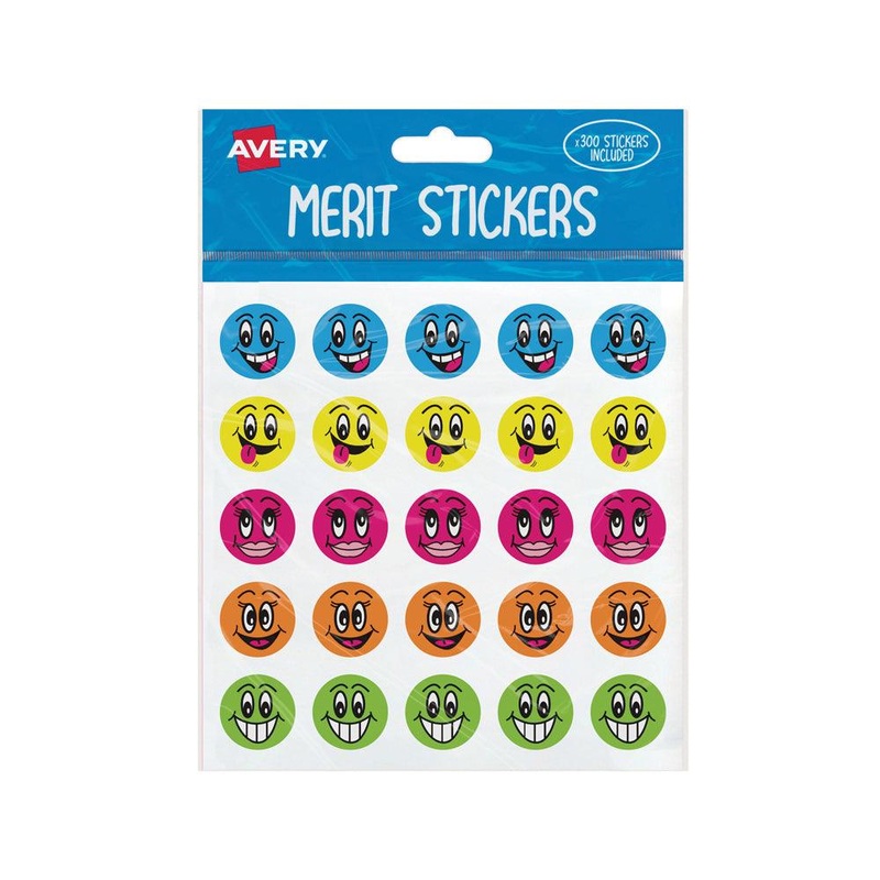 Avery Merit Stickers Smiley Faces Round 22mm 300 Pack