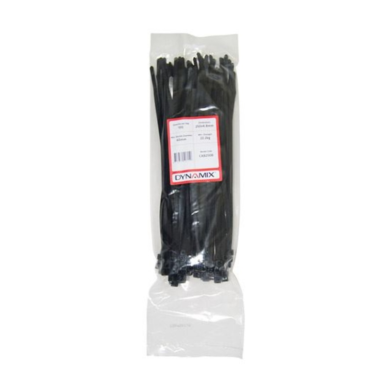 DYNAMIX 250mm x 4.8mm Cable Tie (Packs of 100) – UV Resistant Colour Black