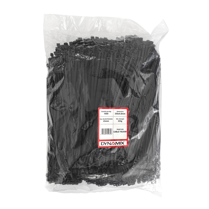 DYNAMIX 250mm x 4.8mm Cable Tie (Packs of 1000) – UV Resistant Colour Black
