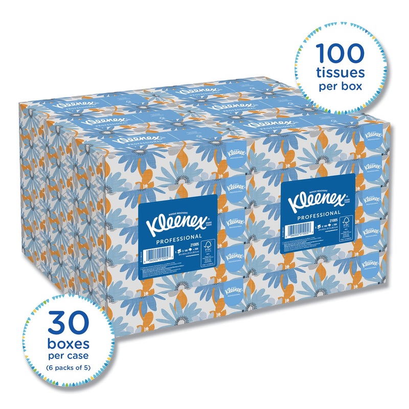 WHITE FACIAL TISSUE, 2-PLY, 100 SHEETS/BOX, 5 BOXES/PACK, 6 PACKS/CARTON