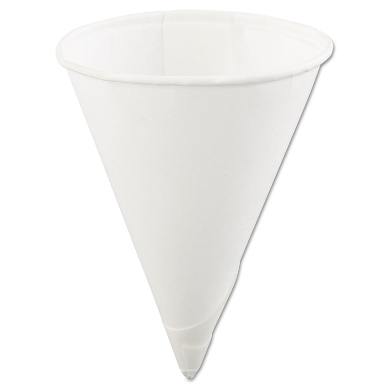 Rolled Rim Paper Cone Cups, 4oz, White, 200/bag, 25 Bags/carton