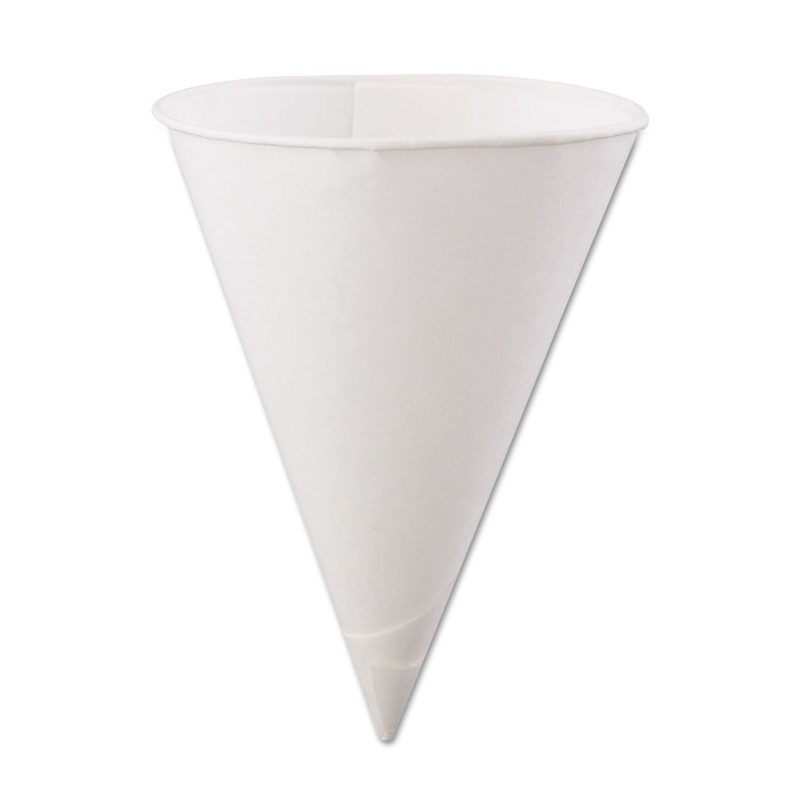 Rolled Rim, Poly Bagged Paper Cone Cups, 6oz, White, 200/bag, 25 Bags/carton