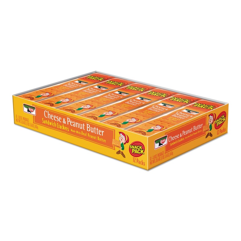 Sandwich Crackers, Cheese & Peanut Butter, 8-Piece Snack Pack, 12/box