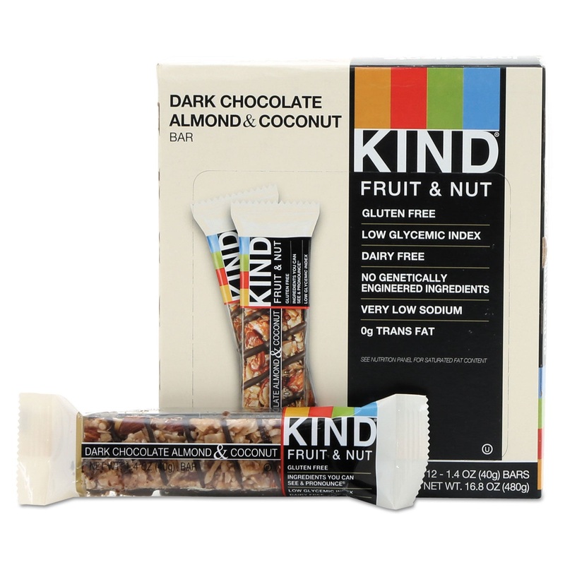 Fruit And Nut Bars, Dark Chocolate Almond & Coconut, 1.4 Oz Bar, 12/box
