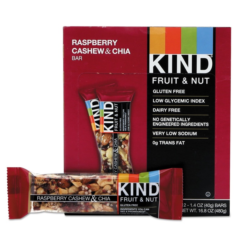Fruit And Nut Bars, Raspberry Cashew & Chia, 1.4 Oz Bar, 12/box