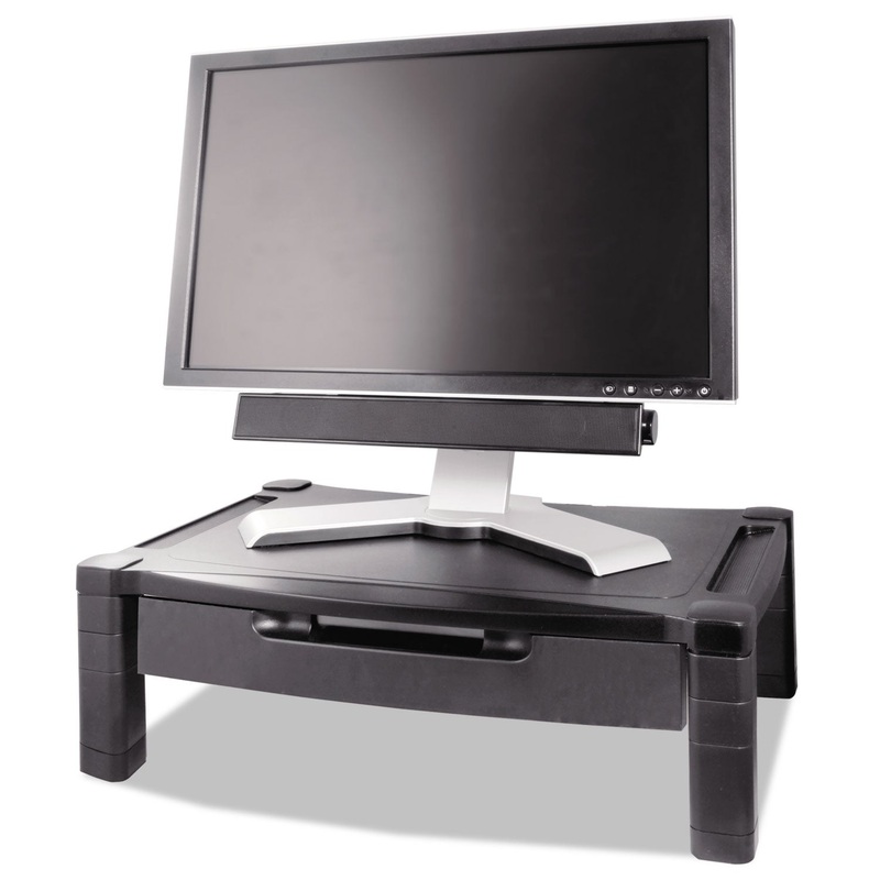 Wide Two-Level Stand With Drawer, Height-Adjustable, 20 X 13 1/4, Black