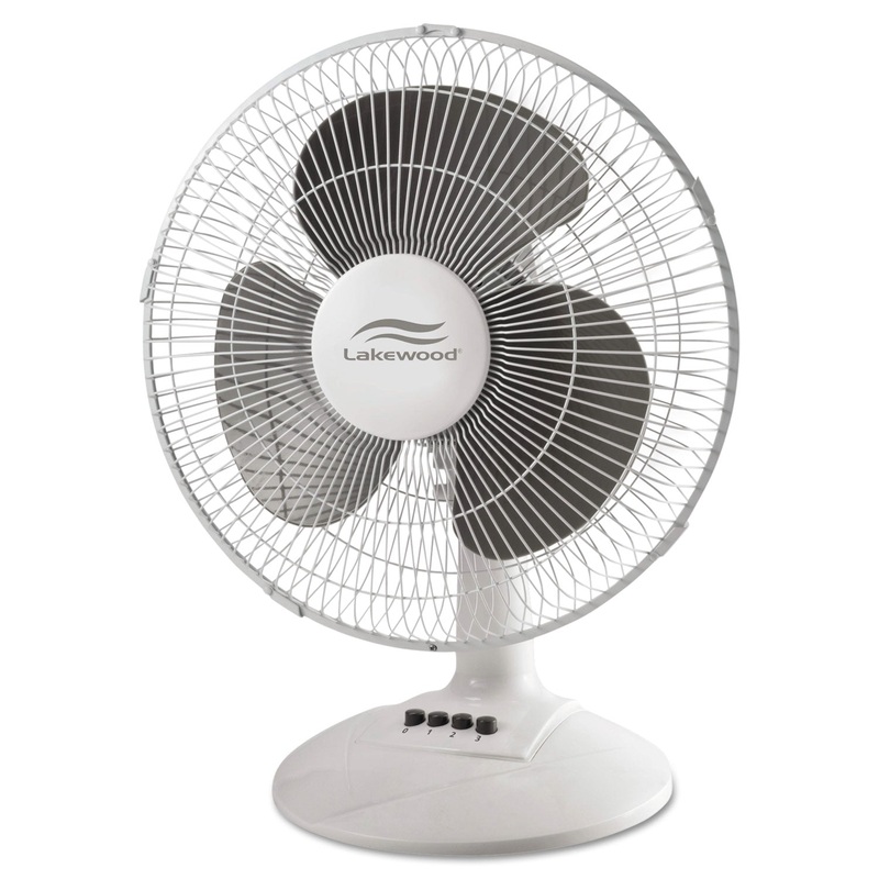 12-Inch Three-Speed Oscillating Desk Fan, Metal/plastic, White