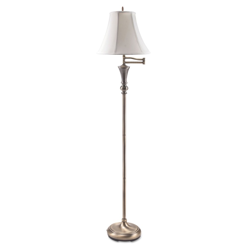 BRASS SWING ARM INCANDESCENT FLOOR LAMP, 13″W X 13″D X 60″H, ANTIQUE BRASS