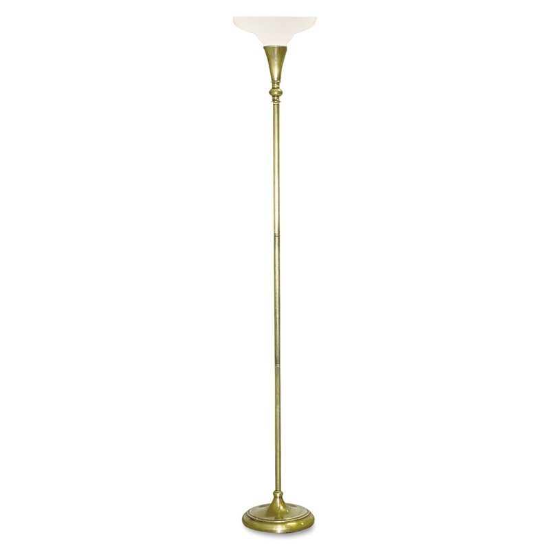 INCANDESCENT 3-LEVEL TORCHIERE, ALABASTER SHADE, 13″W X 13″D X 68.5″H, ANTIQUE BRASS