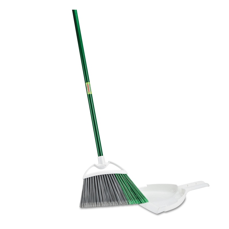 PRECISION ANGLE BROOM WITH DUSTPAN, 53″ HANDLE, GREEN/GRAY, 4/CARTON