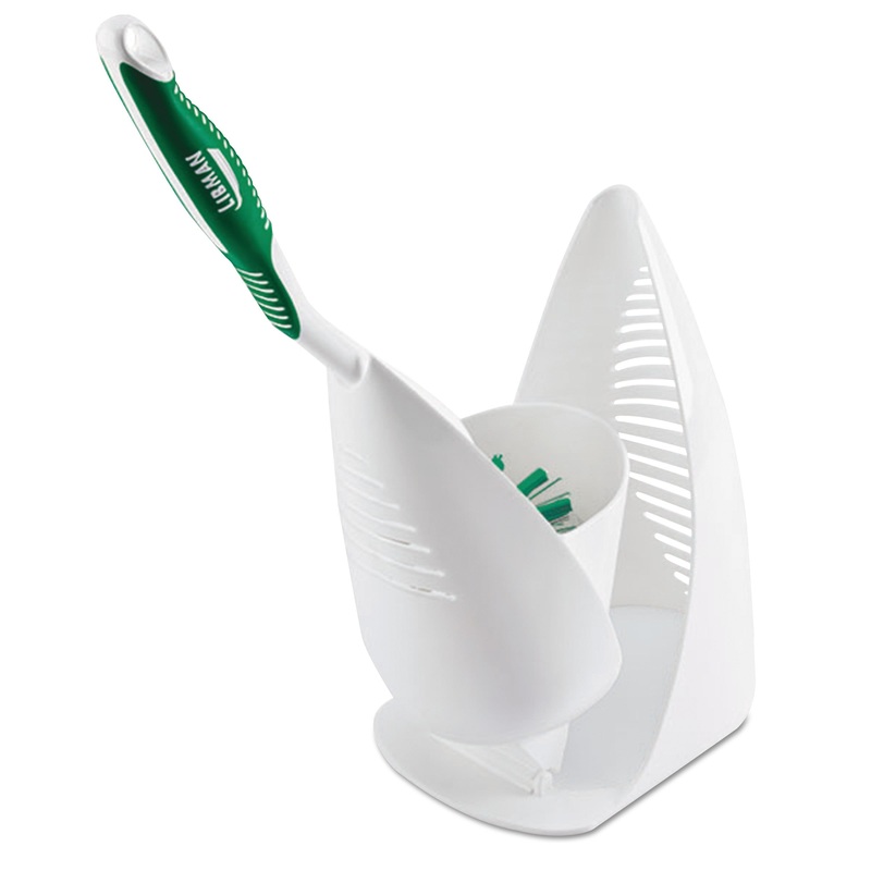 PREMIUM ANGLED TOILET BOWL BRUSH AND CADDY, GREEN/WHITE, 4/CARTON