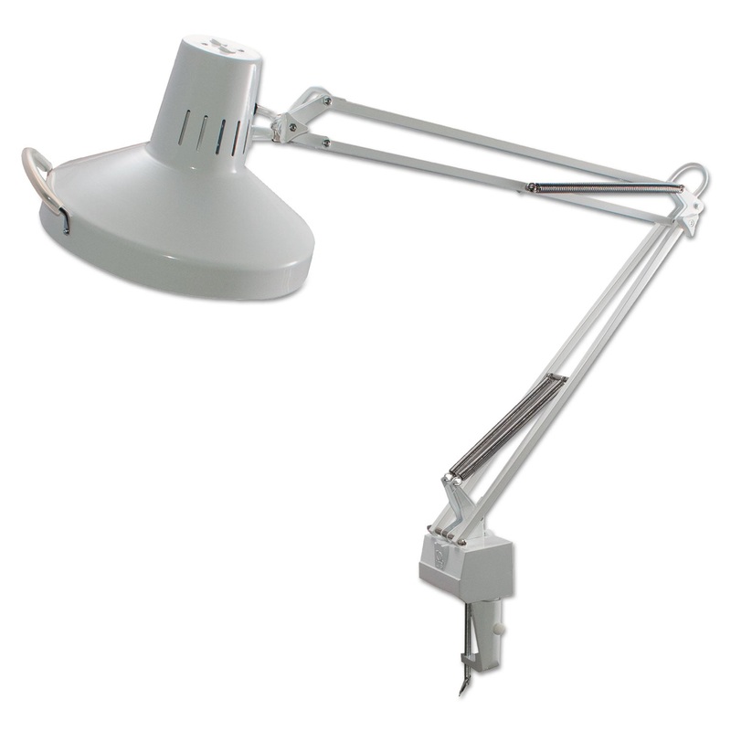 THREE-WAY INCANDESCENT/FLUORESCENT CLAMP-ON LAMP, 9.38″W X 9.38″D X 44.5″H, WHITE
