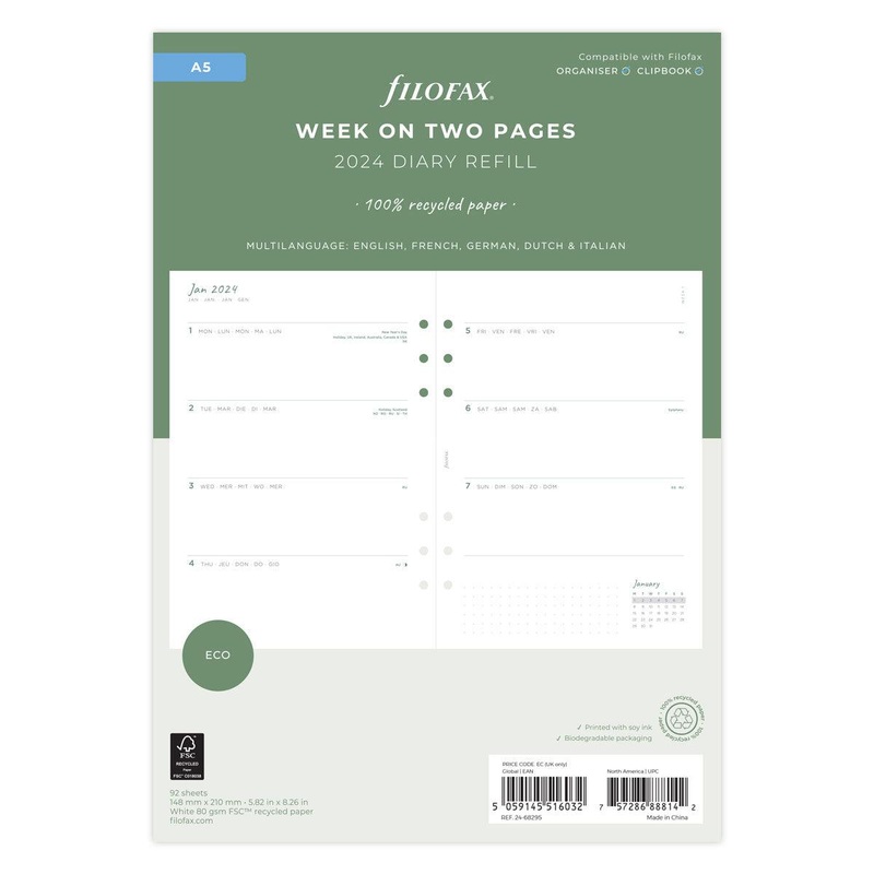 Filofax Eco Week on Two Pages Diary Refill – A5
