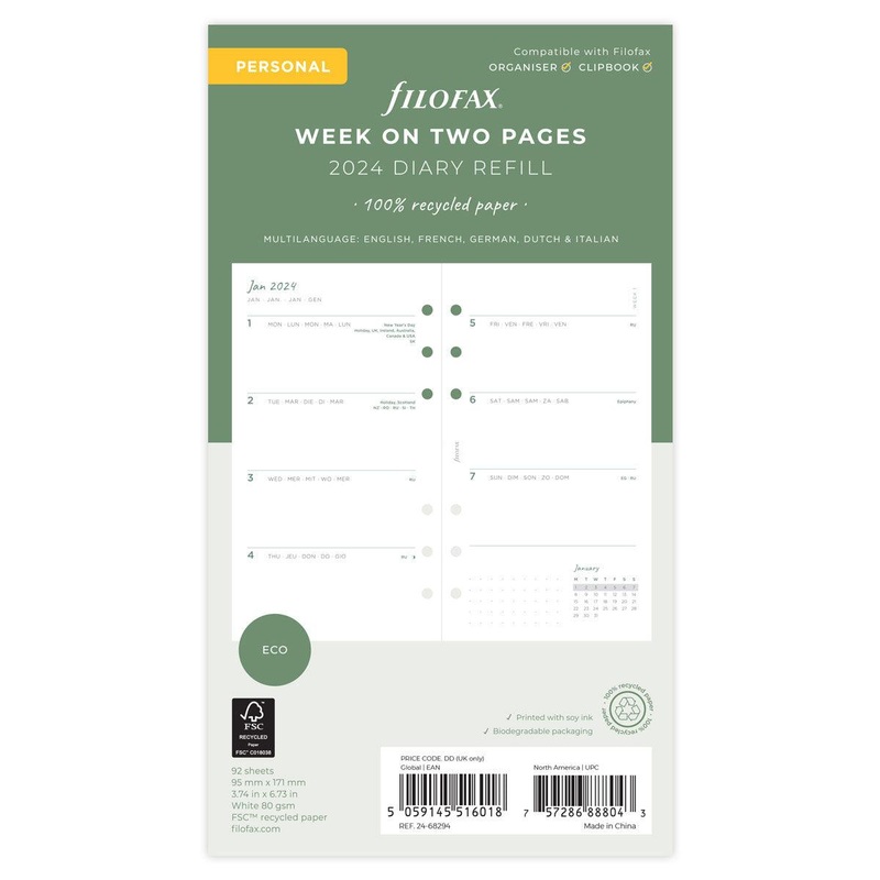 Filofax Eco Week on Two Pages Diary Refill – Personal