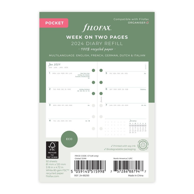 Filofax Eco Week on Two Pages Diary Refill – Pocket