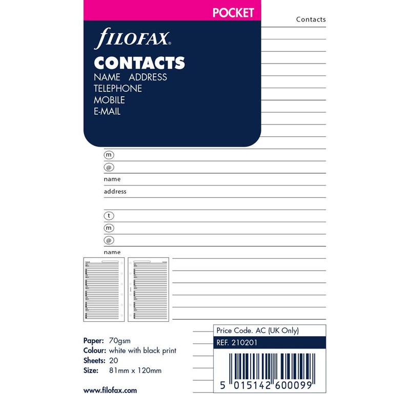 Filofax Pocket Name/Address/Phone Refill