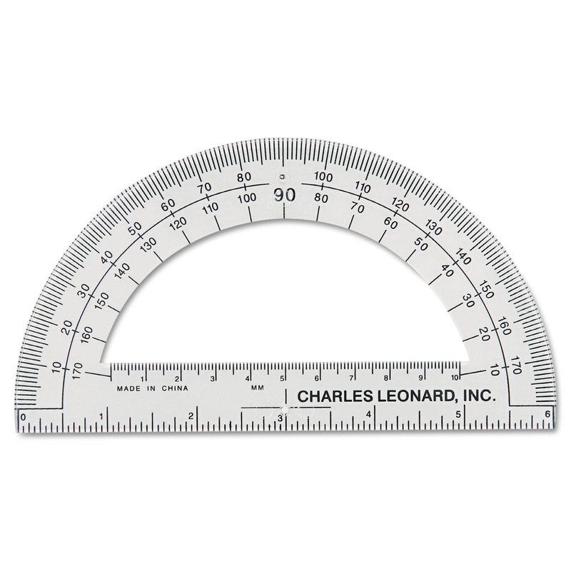 Open Center Protractor, Plastic, 6″ Ruler Edge, Clear