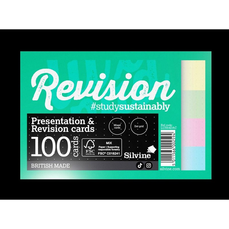 Luxpad Recycled Revision and Presentation Cards Dot Grid 6×4 100 Cards Assorted