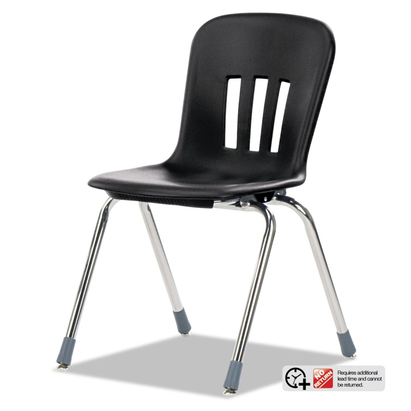 METAPHOR SERIES CLASSROOM CHAIR, 18″ SEAT HEIGHT, BLACK SEAT/BLACK BACK, CHROME BASE, 4/CARTON