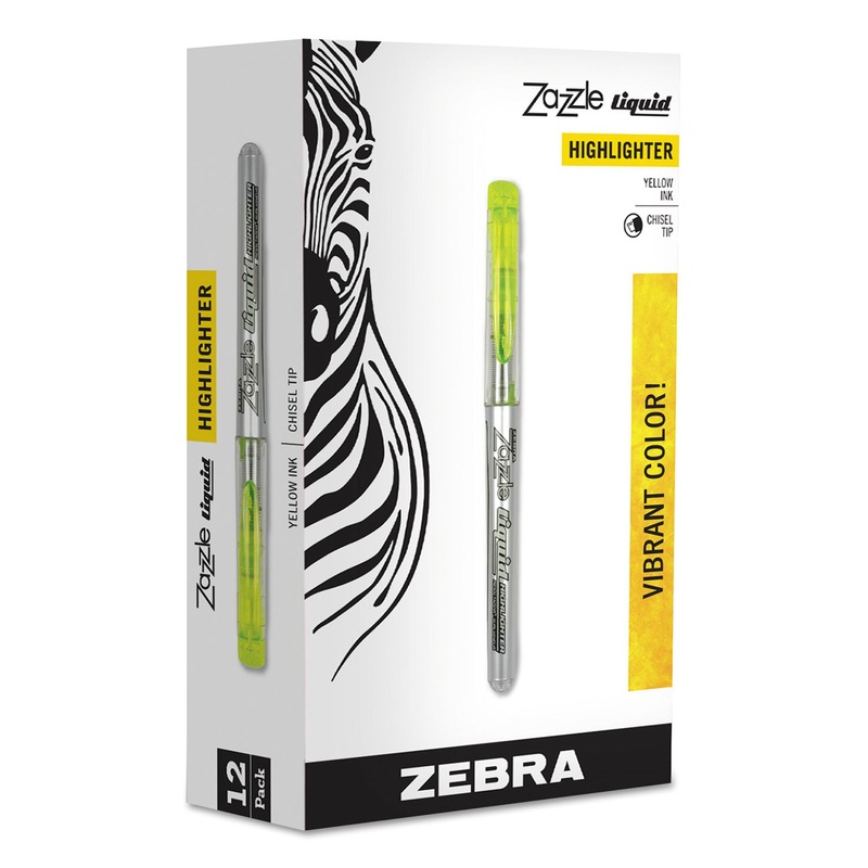 ZAZZLE LIQUID INK HIGHLIGHTER, CHISEL TIP, FLUORESCENT YELLOW, DOZEN