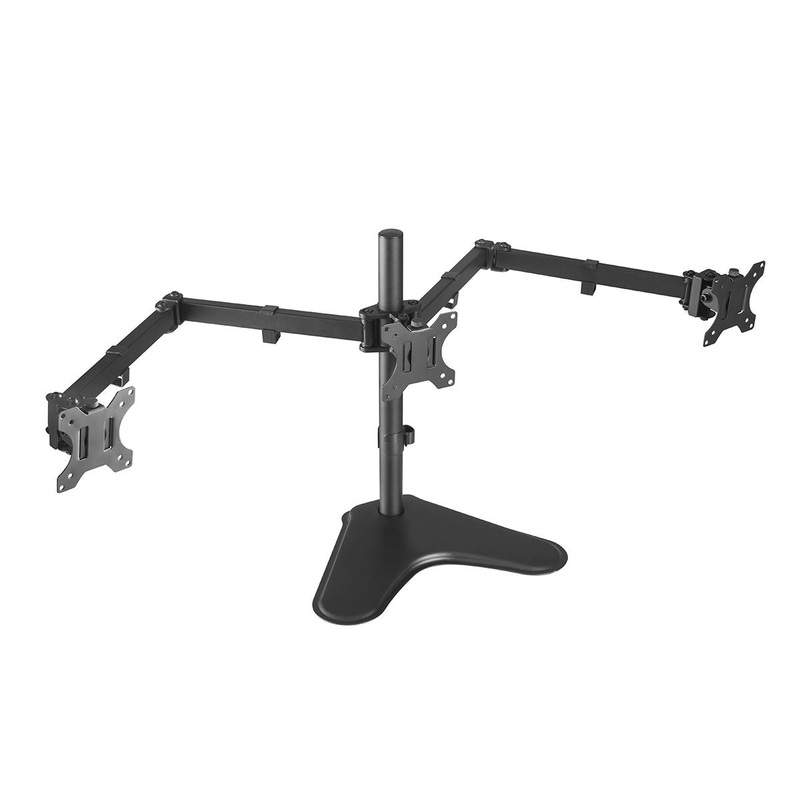 BRATECK 13″-27″ Triple Monitor Economy Desk Mount Stand. Detachable VESA Plate, Max 7kgs Per Arm. Rotate, Tilt & Swivel. Hight Adjustable, Cable Management, VESA 75×75 & 100×100. Matte Black