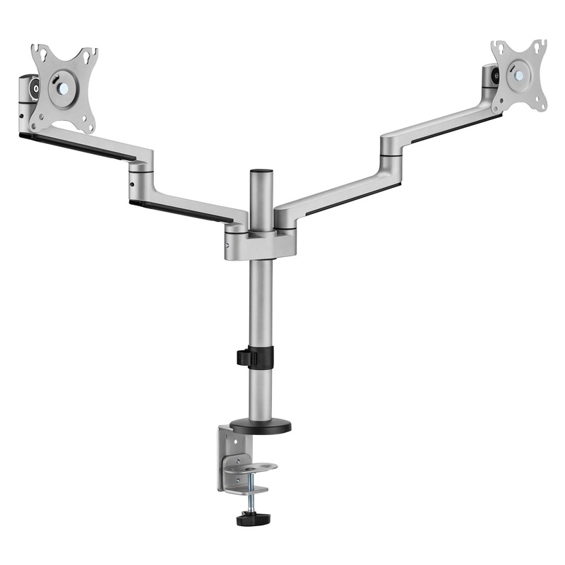 BRATECK 17″-32″ Dual  Arm Premium Articulating Monitor Mount. Arm Extension 447mm, Built-in Cable Management, Detachable VESA Plate. Desk Clamp & Grommet Mounting Inc. Matte Grey Colour.