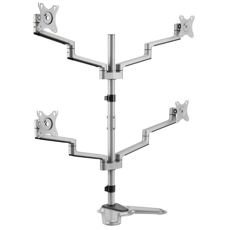 BRATECK 17″-32″ Quad Arm Premium Articulating Monitor Stand. Arm Extension 447mm, Built-in Cable Management, Detachable VESA Plate. Free Standing Base. Pole Height 803mm. Matte Grey Colour.