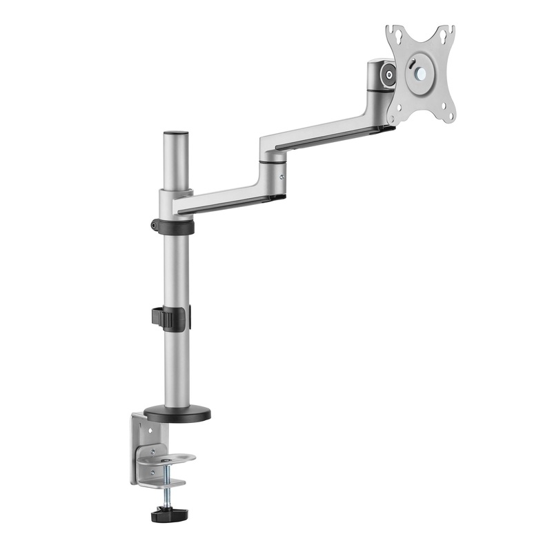 BRATECK 17″-32″ Single Arm Premium Articulating Monitor Mount. Arm Extension 466mm, Built-in Cable Management, Detachable VESA Plate. Desk Clamp & Grommet Mounting Inc. Matte Grey Colour.