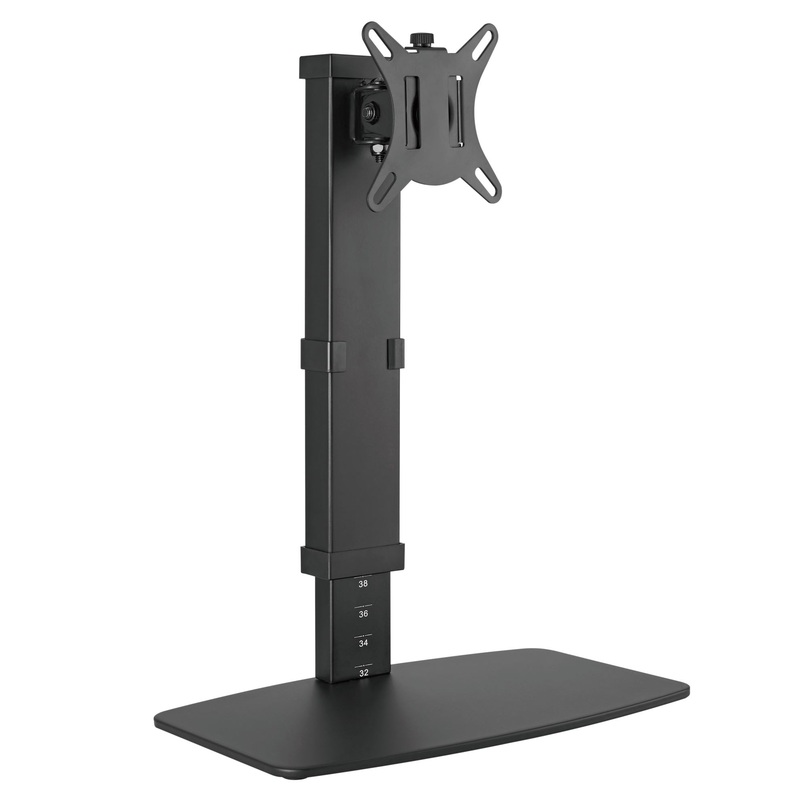 BRATECK 17″-32″ Single Screen Vertical Lift Steel Monitor Stand. 10 View Height Settings, Free Tillt Design. Non-Skid Silicone Base Pads. Cable Management. 360 Rotary Slide-in VESA Plate. Black