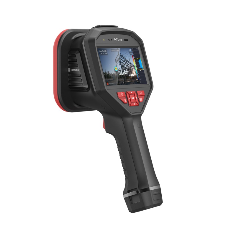 HIKMICRO AI56 Wi-Fi Acoustic Imaging Camera. 4.3″ Touch Screen. 2688 x 1944 (5 MP) Visual Camera. 64 Low-noise MEMS Microphones.