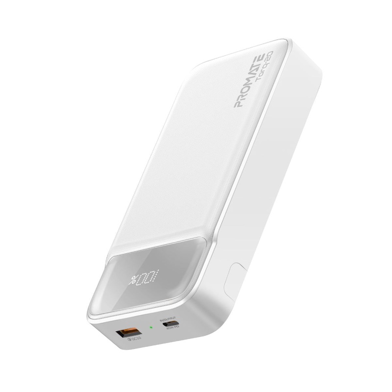 PROMATE 20000mAh Super-Slim Power Bank with Smart LED Display. 1x USB-A & 1x USB-C Charging Ports. 1x USB-C Input Port. Auto-Voltage Regulation. Includes Built-in Kick Stand. Black Colour.