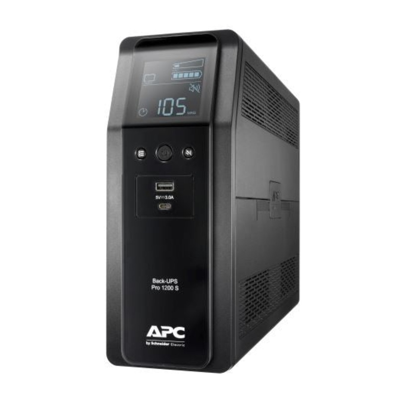 APC Back-UPS PRO Line Interactive 1200VA (720W) with AVR, 230V Input/Output. 8x IEC C14 Outlets. With Battery Backup & Surge Protect. USB Port charging ports, Sinewave Power & LCD Display.