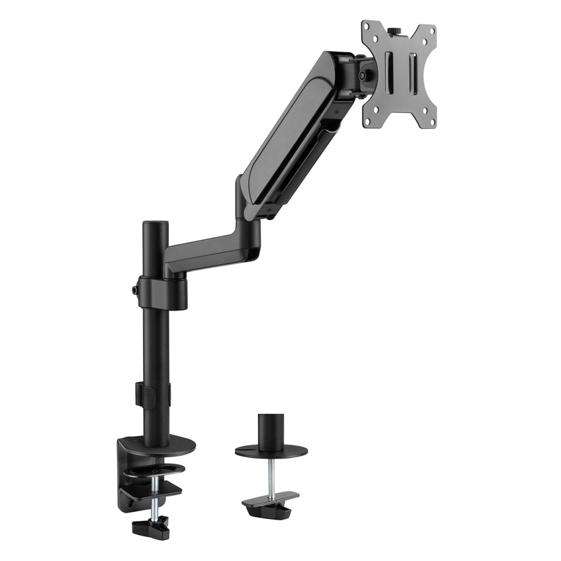 BRATECK 17″-32″ Pole-Mounted Gas Spring Single Monitor Desk Mount Bracket with Detachable VESA Plate. Max Load 9Kgs, Supports VESA 75×75 & 100×100, Extend, Tilt, & Swivel, Clamp or Grommet Instal.