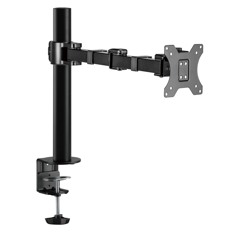 BRATECK 17″-32″ Single Monitor Articulating Arm. Max Load: 12kg, VESA 75xx75 & 100×100. Extend, Tilt and Swivel. Detachable VESA Plate, Hidden Cable Management, Matte Black