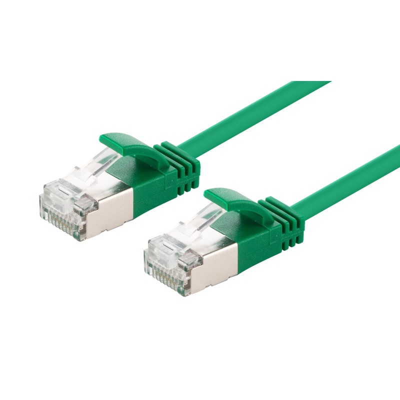 DYNAMIX 0.25m Cat6A S/FTP Green Ultra-Slim Shielded 10G Patch Lead (34AWG) with RJ45 Gold Plated Connectors. Supports PoE IEEE 802.3af (15.4W).