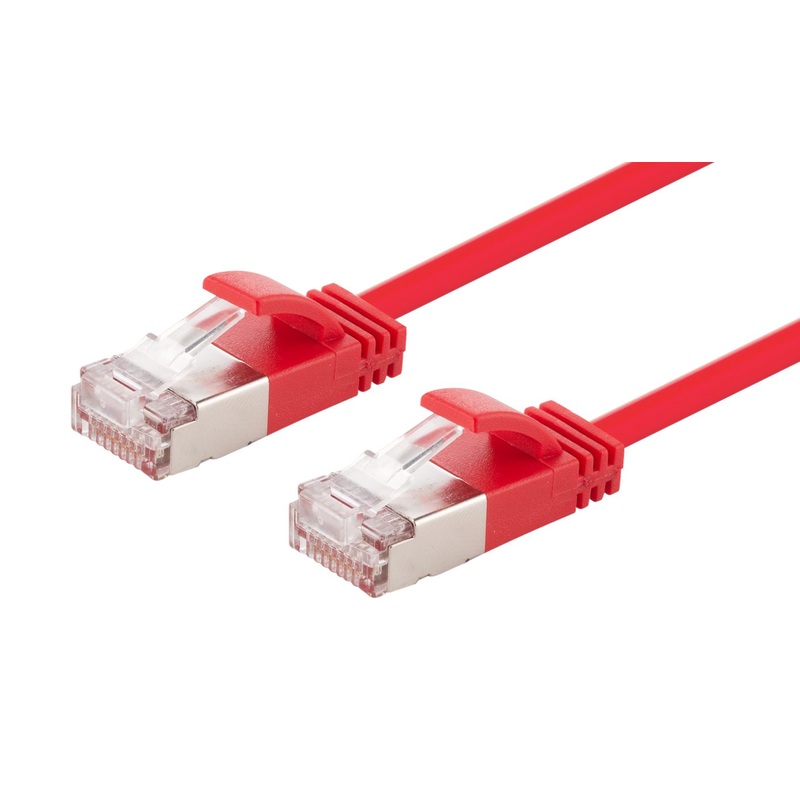 DYNAMIX 0.25m Cat6A S/FTP Red Ultra-Slim Shielded 10G Patch Lead (34AWG) with RJ45 Gold Plated Connectors. Supports PoE IEEE 802.3af (15.4W).