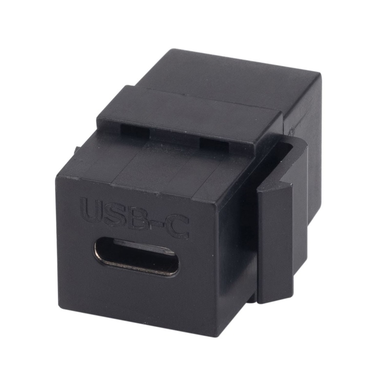 DYNAMIX USB-C 3.1 Keystone Jack Female to Female Connectors. Supports 5A, 20V Pass Through. Black Colour.