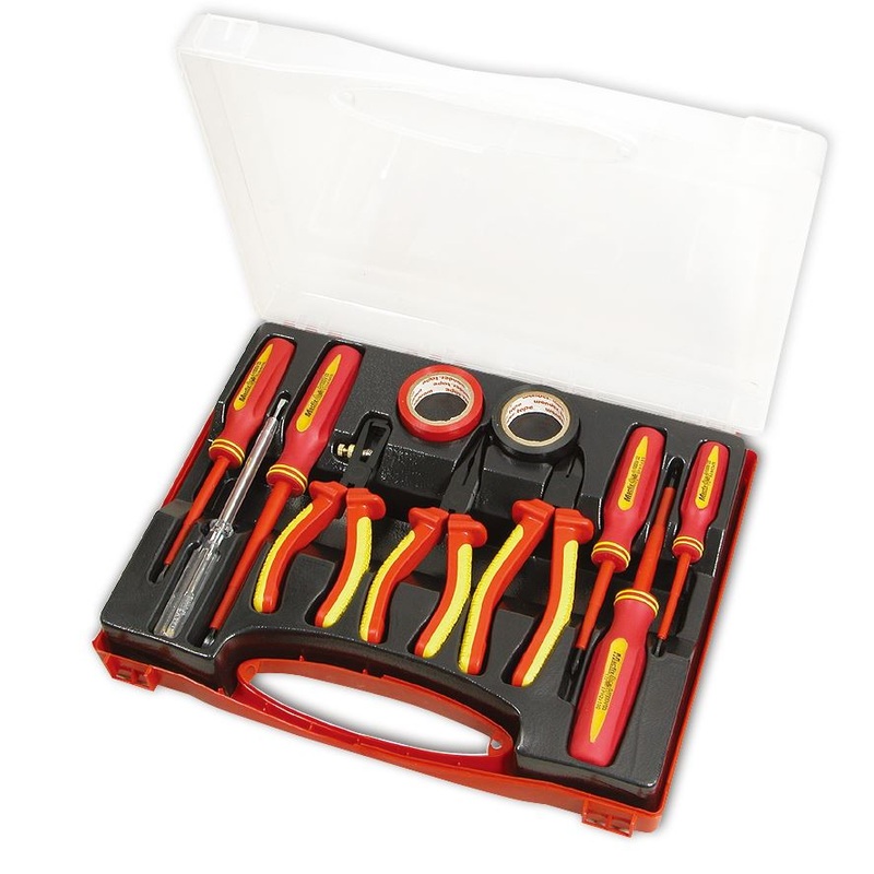 GOLDTOOL 11-Piece Electrical Insulated Screwdriver Set. Includes: Side & Long Nose Pliers, Wire Stripper, 2x PVC Tapes, Philips Screwdriver