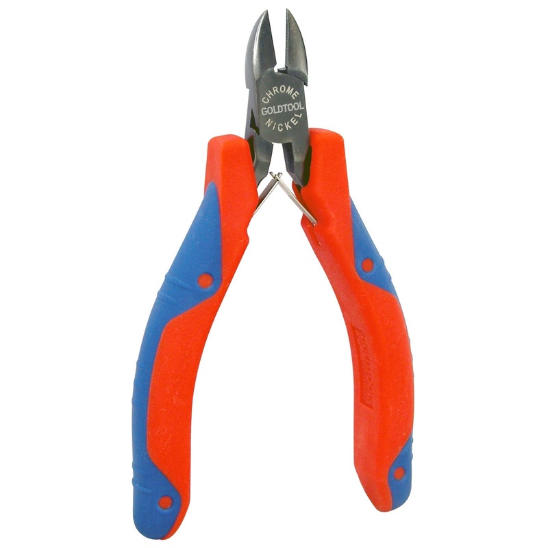 GOLDTOOL 110mm Diagonal Cutter Polished CRV Precision Plier. 11mm Cutter, Double Leaf Springs. Rubber Easy Grip Handles for Greater Comfort. Red/Blue Colour Handles. *Designed for Electronic Wire Only