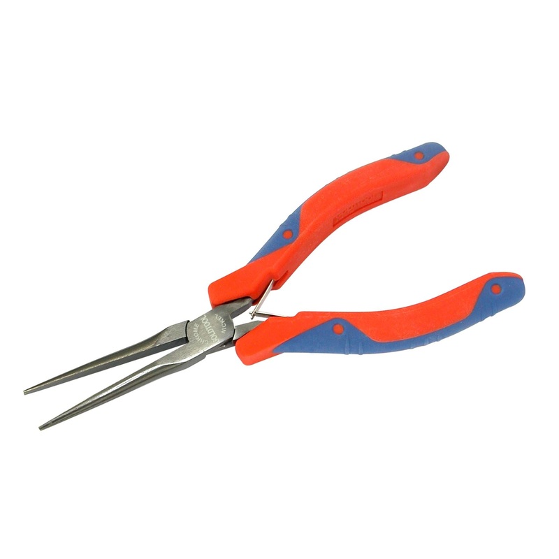 GOLDTOOL 145mm Needle Nose Mirror Polished CRV Precision Plier. 50mm Smooth Jaws,  Double Leaf Springs. Rubber Easy Grip Handles for Greater Comfort. Red/Blue Colour