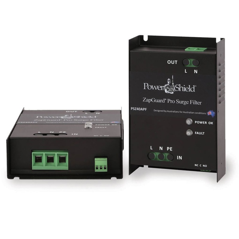 POWERSHIELD 40 Amp Panel Mount Surge Protection & Filter with Hardwired Input/output Terminals. Remote Alarm Contacts. 3 Stage, 3 Mode Protection. 2 Part Display. LED Indicators.